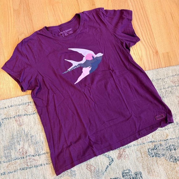 Life Is Good Tops - Life is Good Purple Bird Mountain Dog Women's XL T-shirt